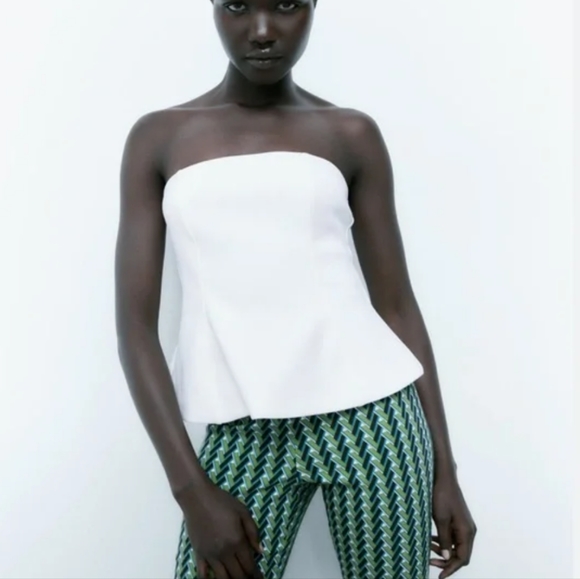 Zara Green Geometric High Waisted Mini Flare Leggings US XS, new, without tag - Picture 4 of 9